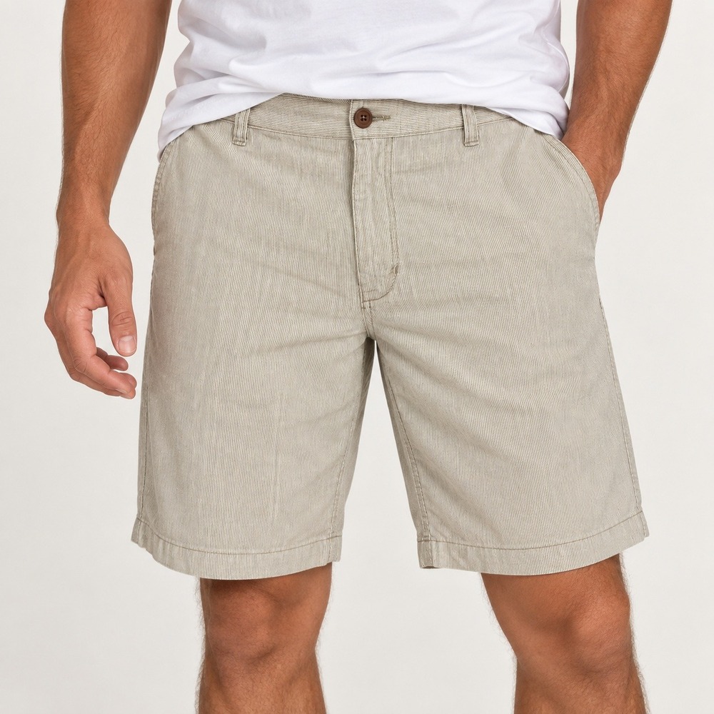 Tommy Bahama Shorts Mens 44 Tan Striped Linen Cotton Flat Front Coastal Preppy